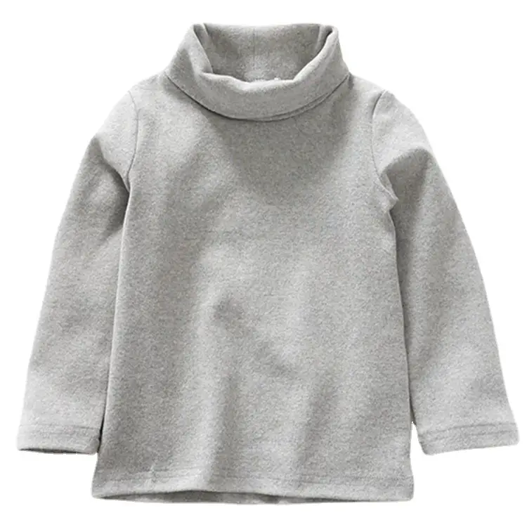 Girls Mid-High Collar Pure Cotton Top Grey - Image 20
