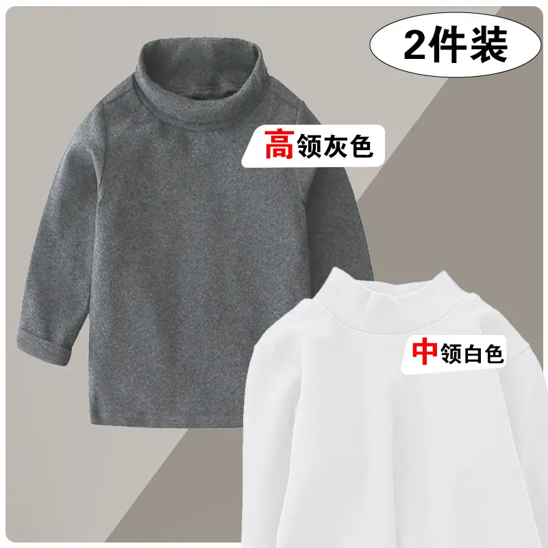 Girls Mid-High Collar Pure Cotton Top Grey - Image 12