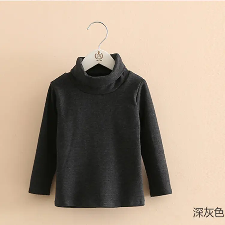 Girls Mid-High Collar Pure Cotton Top Grey - Image 3