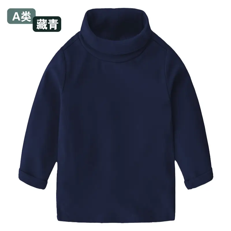 Girls Mid-High Collar Pure Cotton Top Grey - Image 6