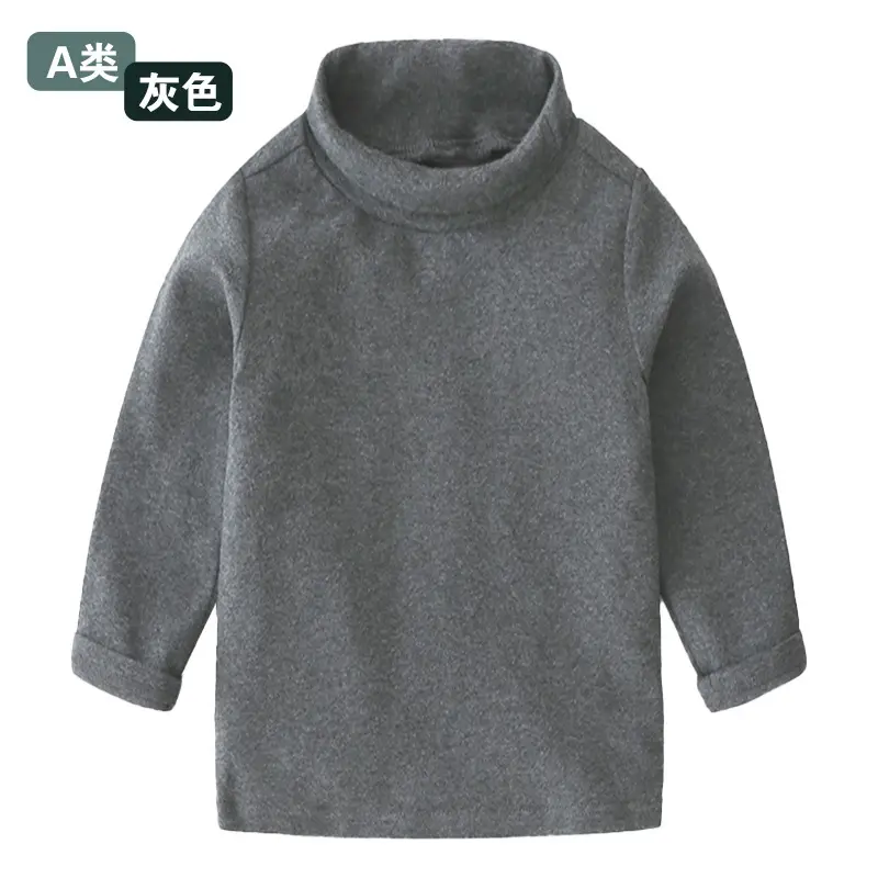 Girls Mid-High Collar Pure Cotton Top Grey - Image 7