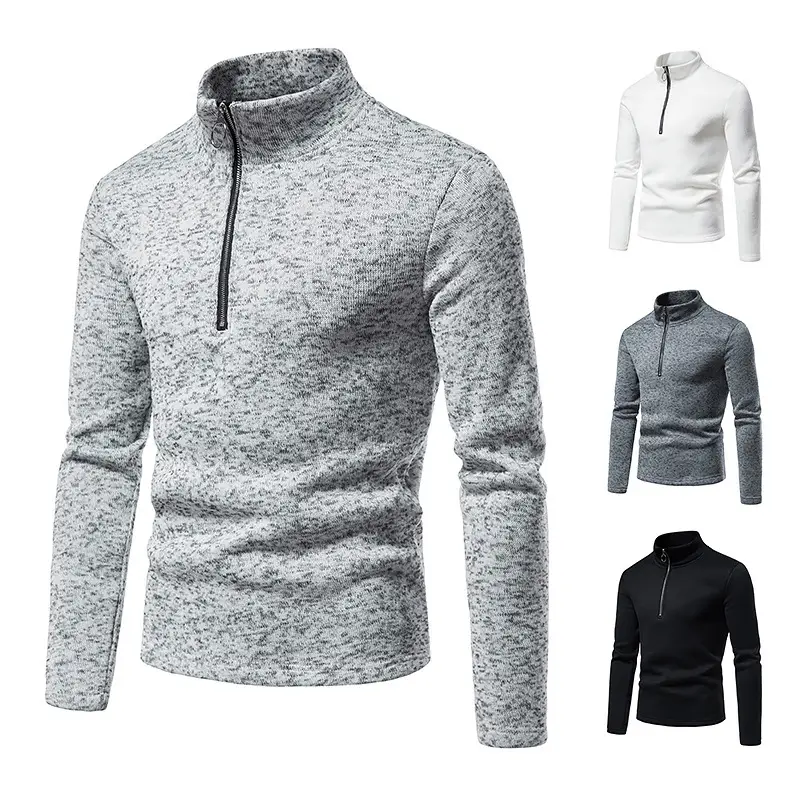 Men's 2025 Zipper Turtleneck Sweatshirt Set Grey Black White - Image 5