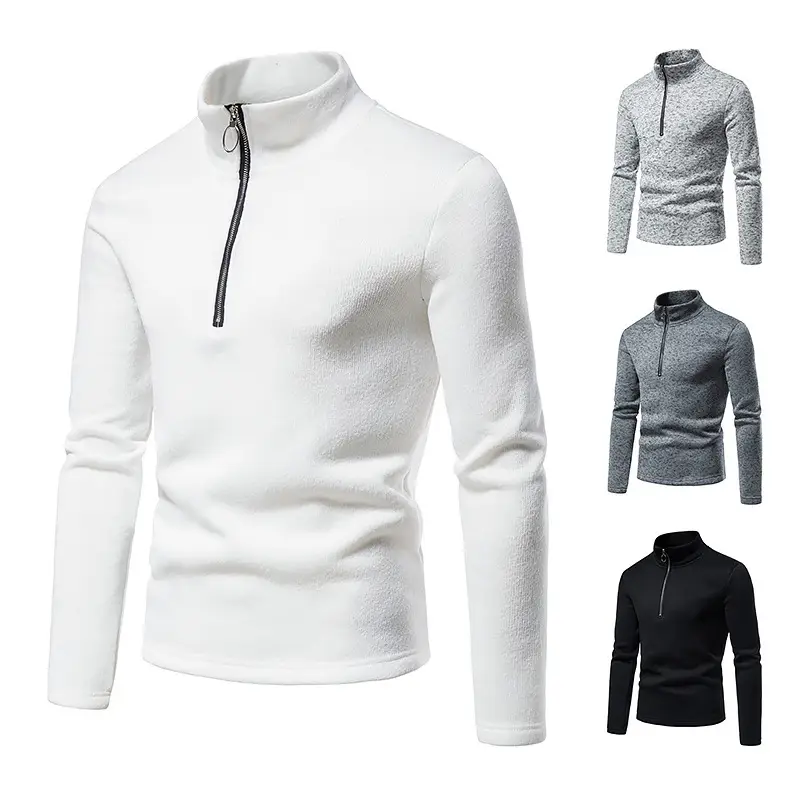 Men's 2025 Zipper Turtleneck Sweatshirt Set Grey Black White - Image 6