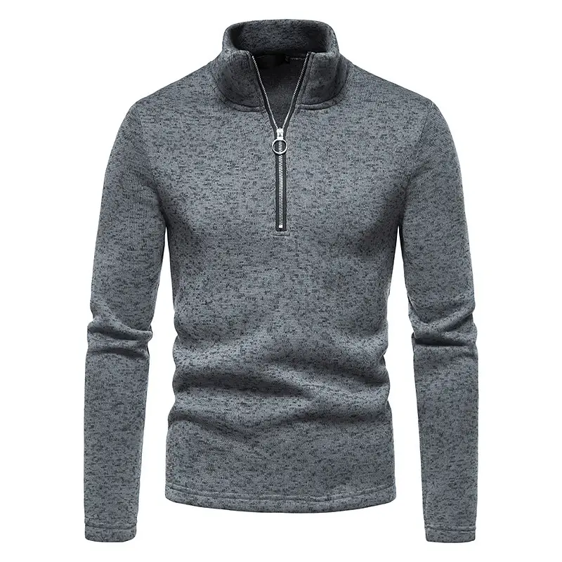 Men Grey Zipper Sweatshirt High Collar — feature 2