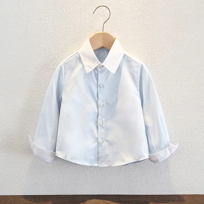 Children's Long Sleeve Cotton Shirt Light Blue - Image 3