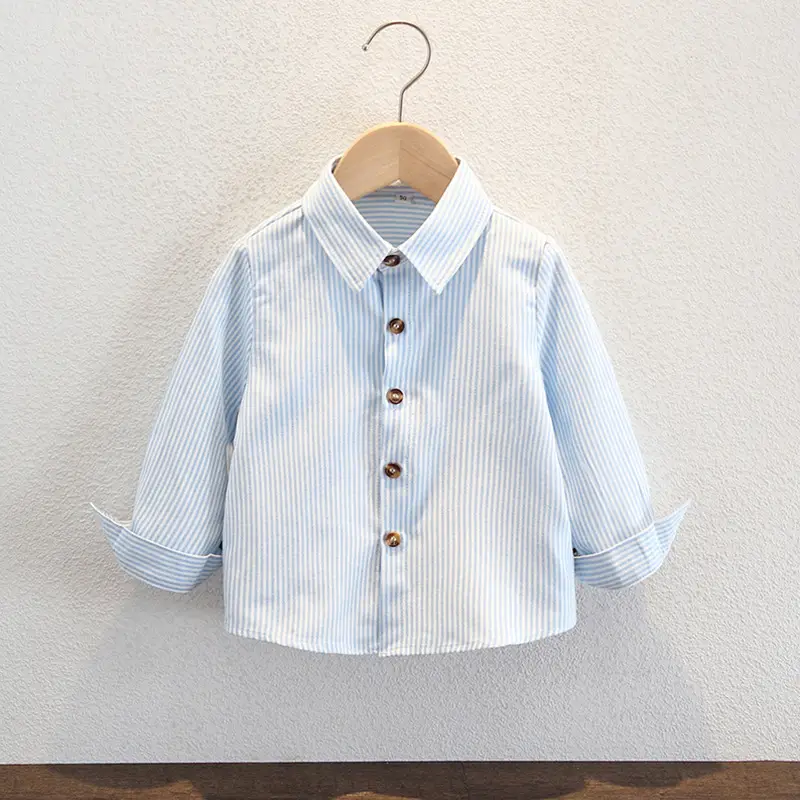 Children's Long Sleeve Cotton Shirt Light Blue - Image 7