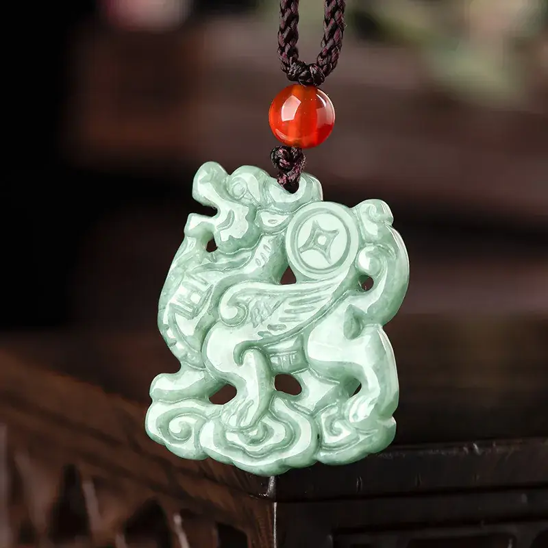 Natural Jade Green Kirin Pendant for Men Women - Image 2
