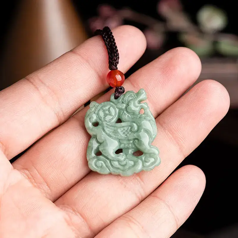 Natural Jade Green Kirin Pendant for Men Women - Image 3