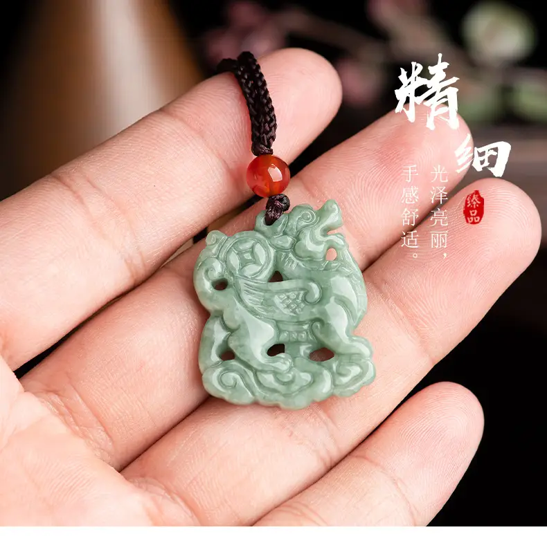 Natural Jade Green Kirin Pendant for Men Women — feature 8