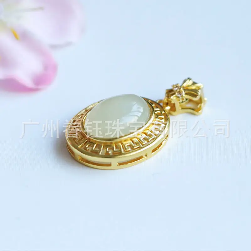 Guan Yu Inlaid Jade Pendant Necklace White Jade Egg Shaped — feature 13