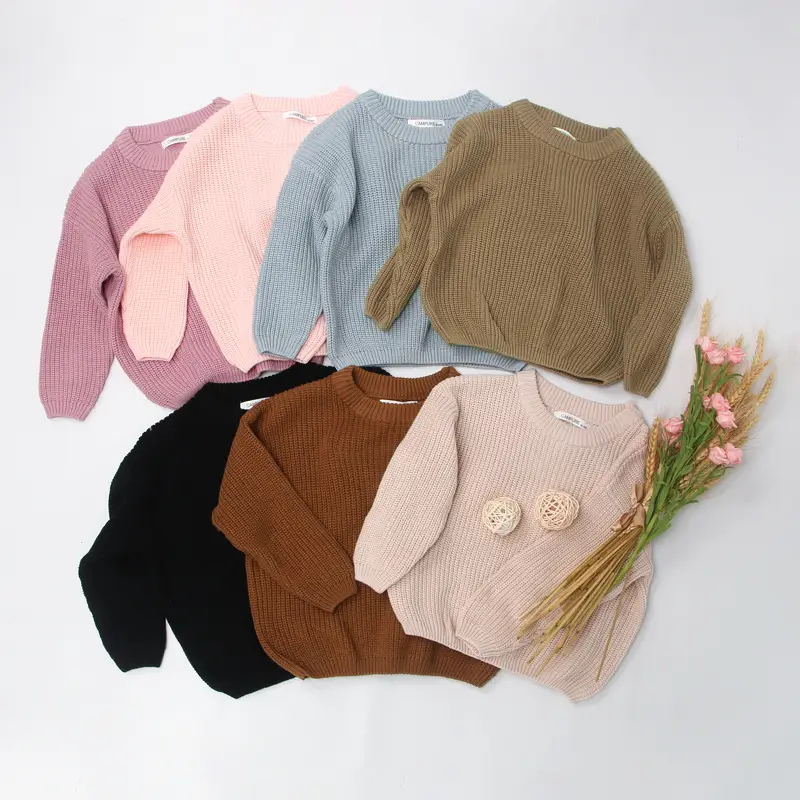 Kids Round Neck Sweater Brown Long Sleeve Lazy Wear - Image 11