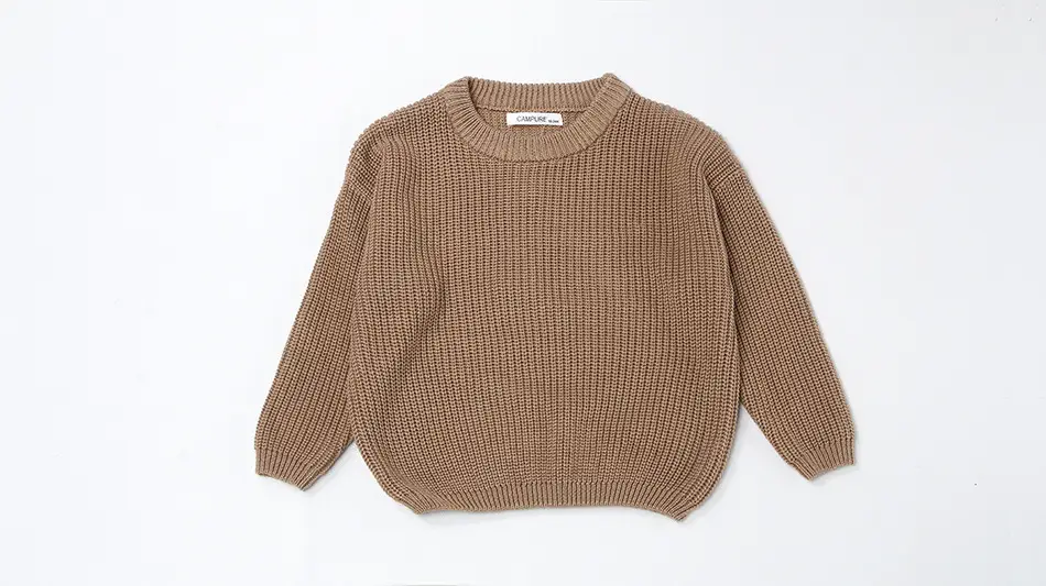 Kids Round Neck Sweater Brown Long Sleeve Lazy Wear — feature 13