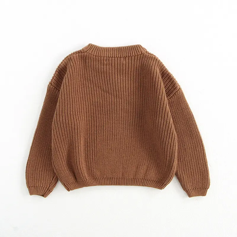 Kids Round Neck Sweater Brown Long Sleeve Lazy Wear — feature 32
