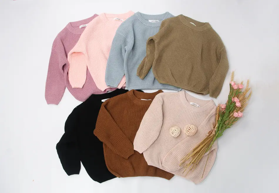Kids Round Neck Sweater Brown Long Sleeve Lazy Wear — feature 4