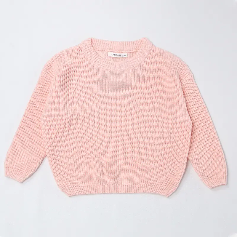 Kids Round Neck Sweater Brown Long Sleeve Lazy Wear - Image 3