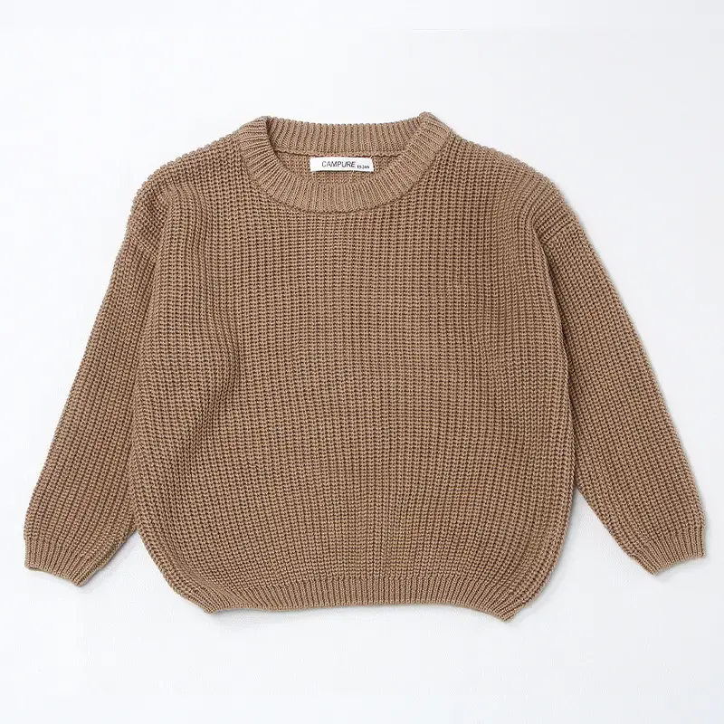 Kids Round Neck Sweater Brown Long Sleeve Lazy Wear - Image 7