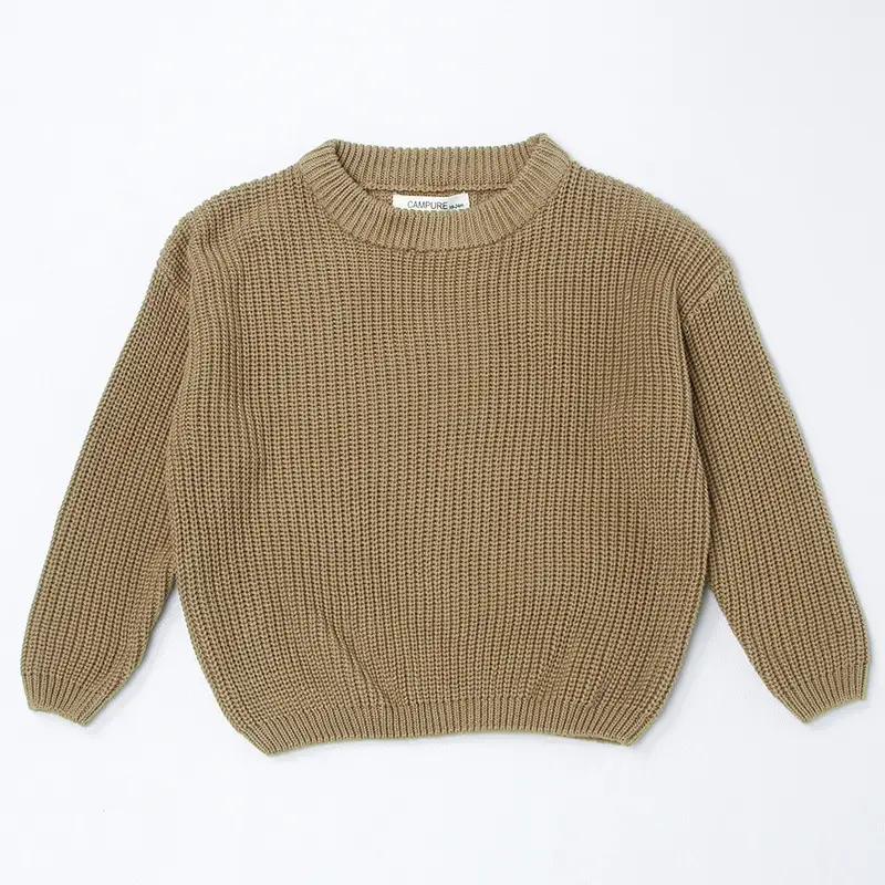 Kids Round Neck Sweater Brown Long Sleeve Lazy Wear - Image 8