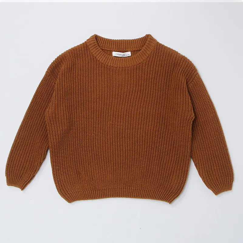 Kids Round Neck Sweater Brown Long Sleeve Lazy Wear - Image 9