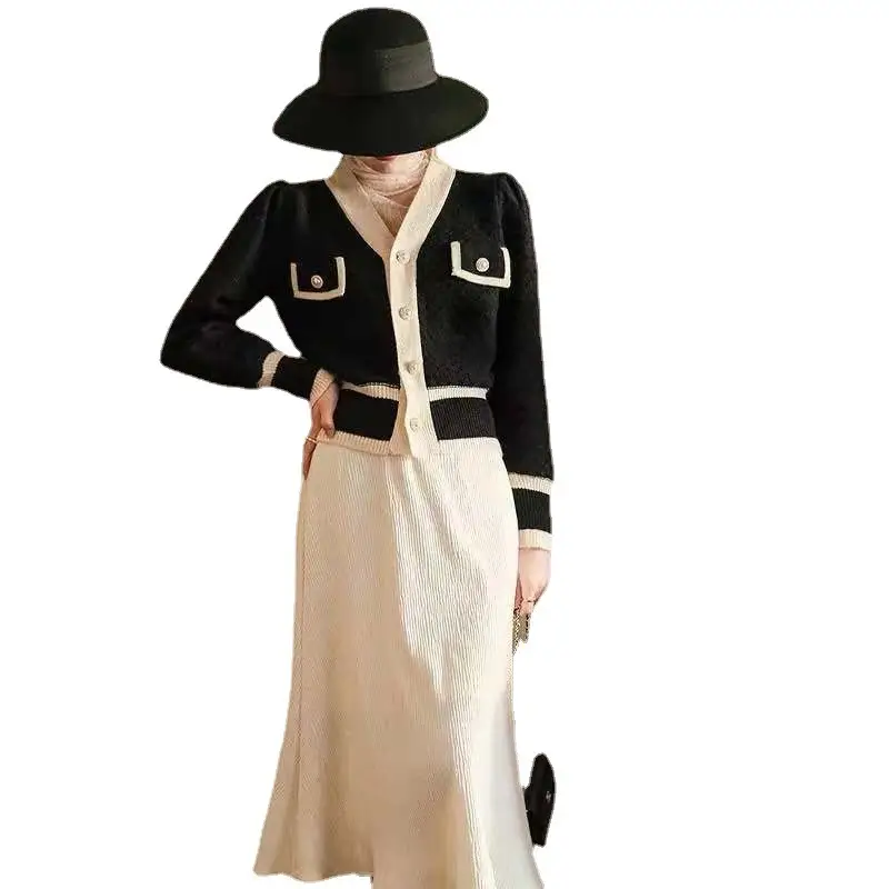 Women's Black White Knitted Cardigan Jacket with Embroidered Details - Image 6