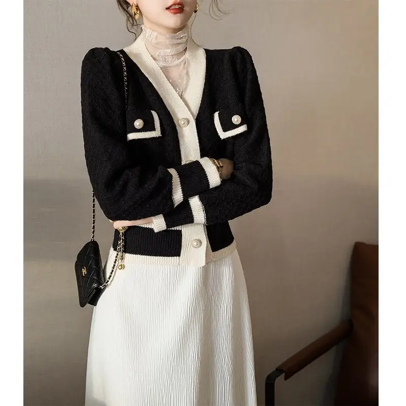 Women's Black White Knitted Cardigan Jacket with Embroidered Details — feature 10