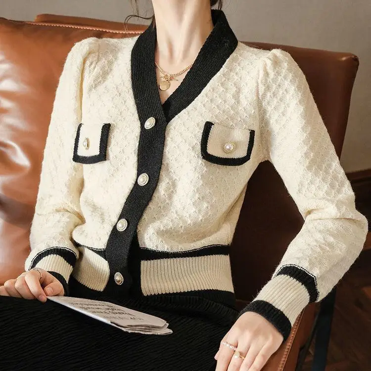 Women's Black White Knitted Cardigan Jacket with Embroidered Details — feature 11