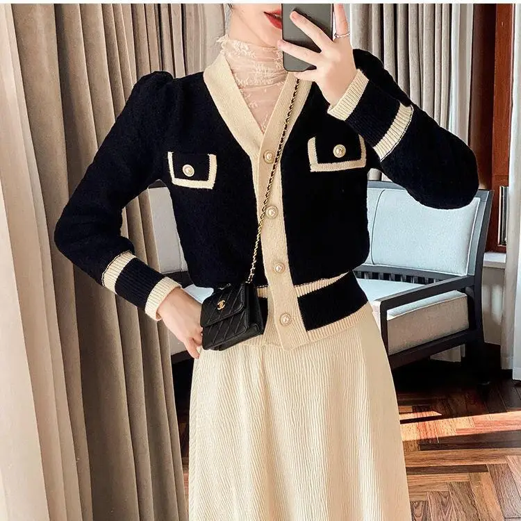 Women's Black White Knitted Cardigan Jacket with Embroidered Details — feature 13