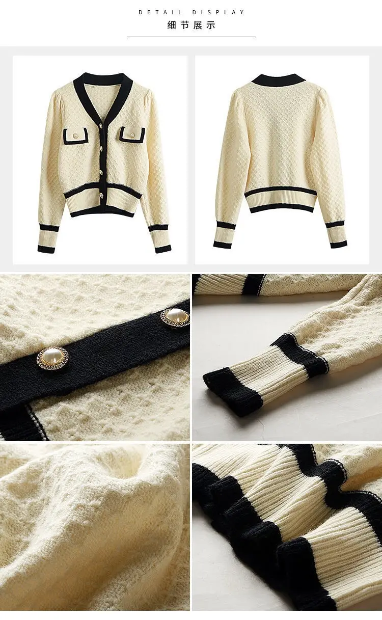 Women's Black White Knitted Cardigan Jacket with Embroidered Details — feature 14