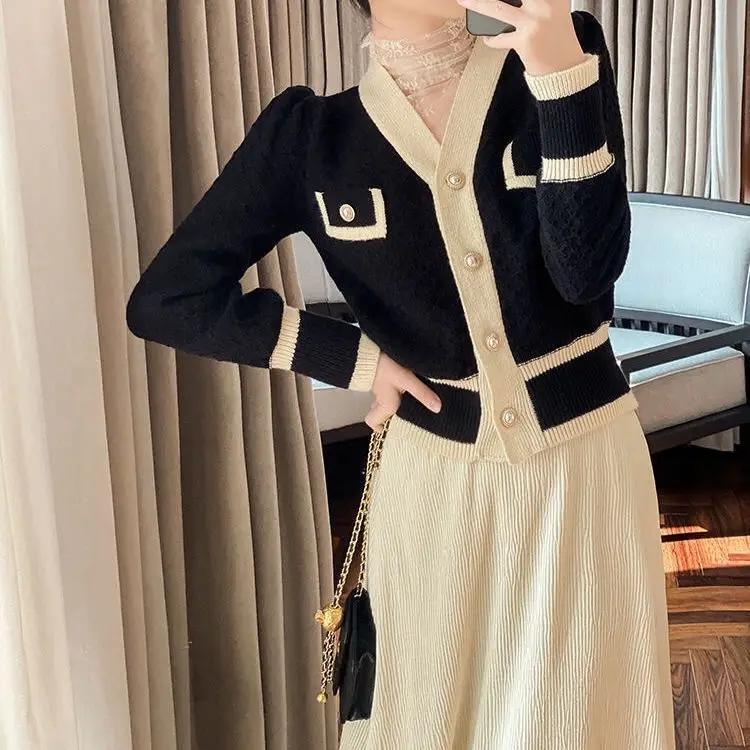 Women's Black White Knitted Cardigan Jacket with Embroidered Details — feature 5