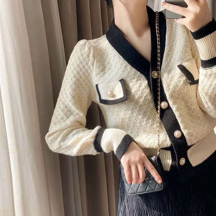 Women's Black White Knitted Cardigan Jacket with Embroidered Details — feature 6