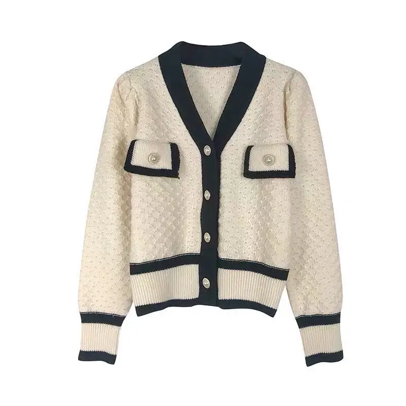 Women's Black White Knitted Cardigan Jacket with Embroidered Details — feature 8