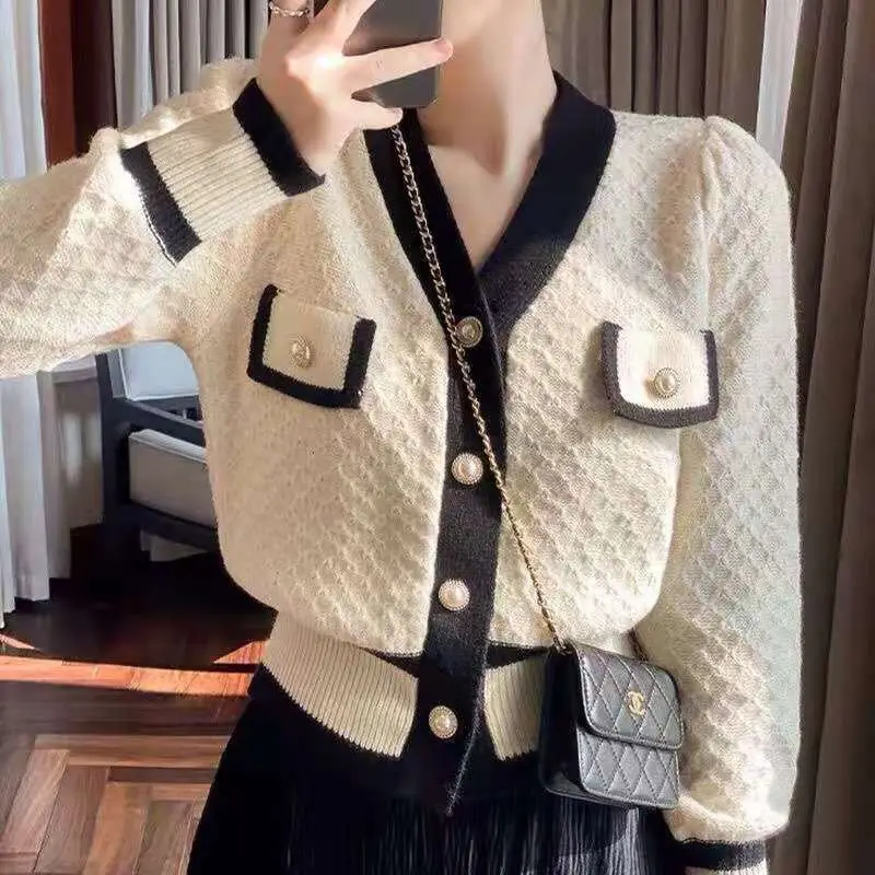 Women's Black White Knitted Cardigan Jacket with Embroidered Details — feature 9