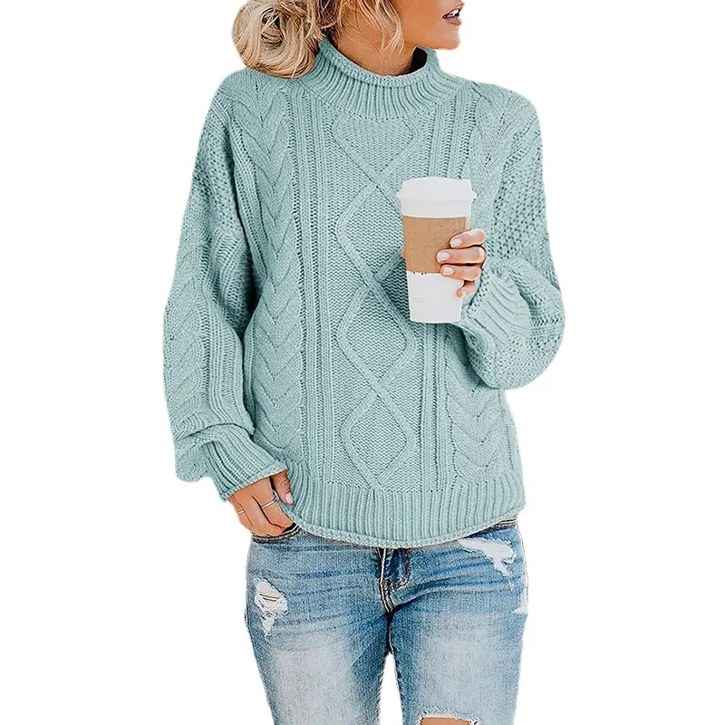 Women's Light Blue Knit Half Turtleneck Pullover - Image 10