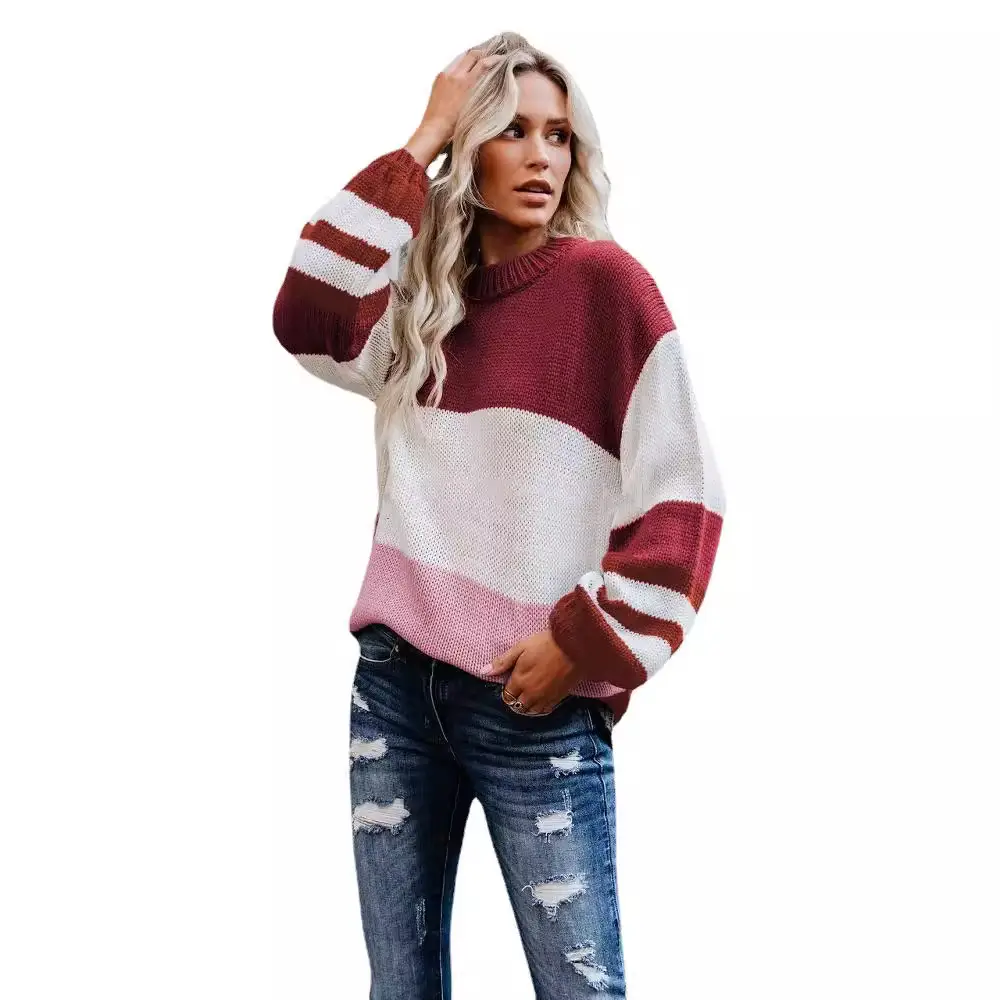 2024 Women's Blue Mint Crew Neck Striped Sweater - Image 9