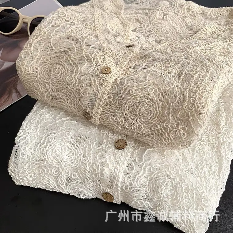 Autumn Lace White Crochet Shirt Women College Style - Image 6