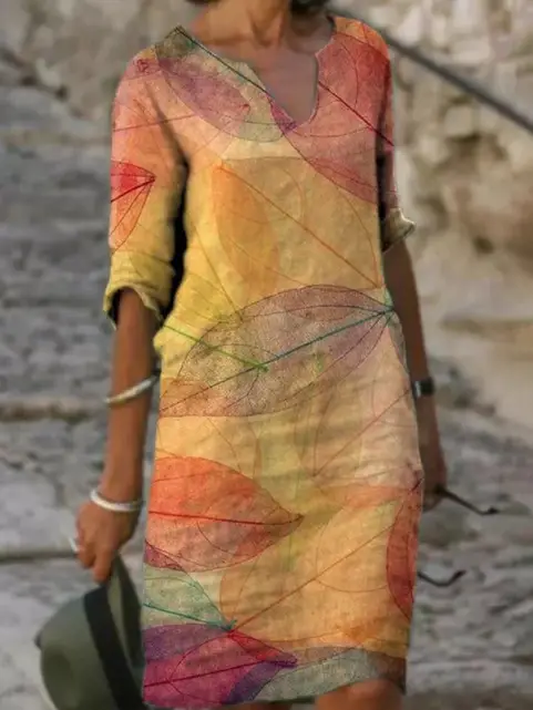 Autumn Printed Lightweight Dress Large Size
