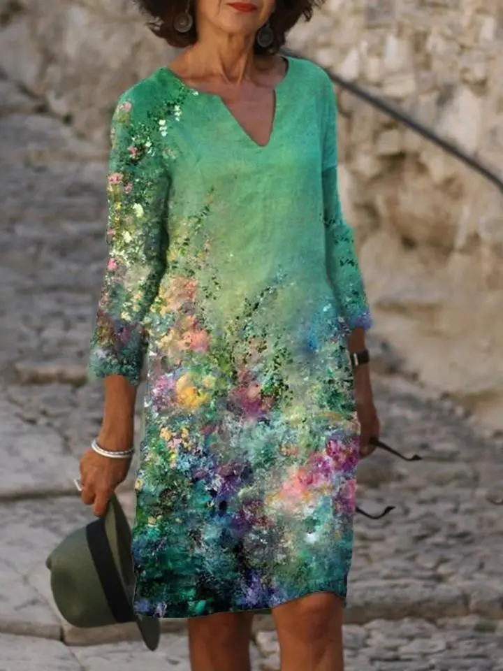 Autumn Printed Lightweight Dress Large Size
