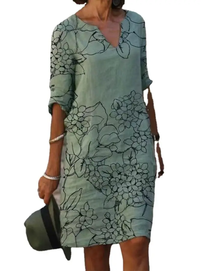 Autumn Printed Lightweight Dress Large Size