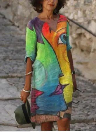 Autumn Printed Lightweight Dress Large Size