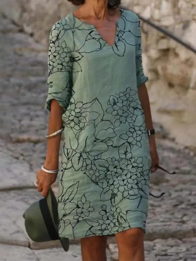 Autumn Printed Lightweight Dress Large Size