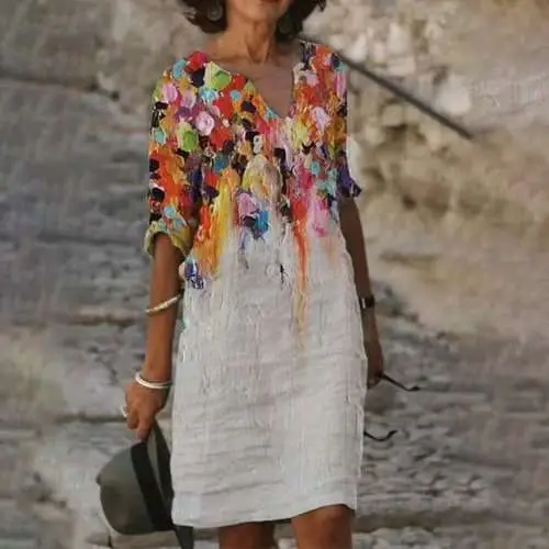 Autumn Printed Lightweight Dress Large Size