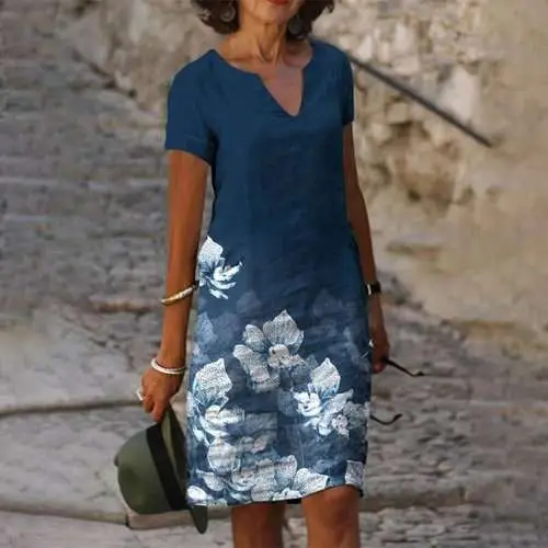 Autumn Printed Lightweight Dress Large Size