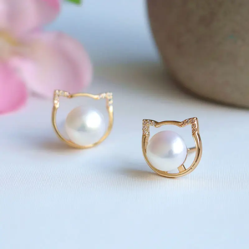 Japanese Cat Earrings Pearl Gold Jewelry Gift — feature 10