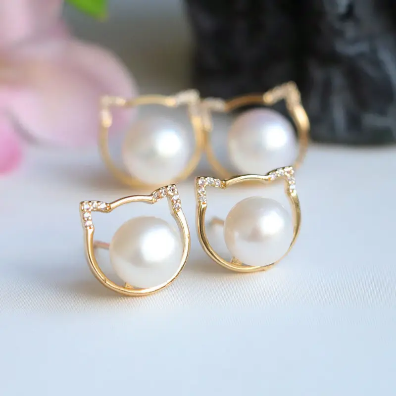 Japanese Cat Earrings Pearl Gold Jewelry Gift — feature 14