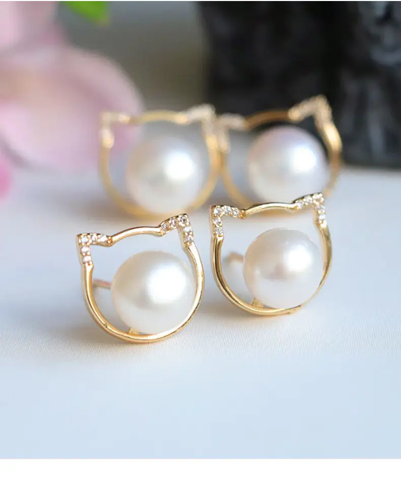 Japanese Cat Earrings Pearl Gold Jewelry Gift — feature 6