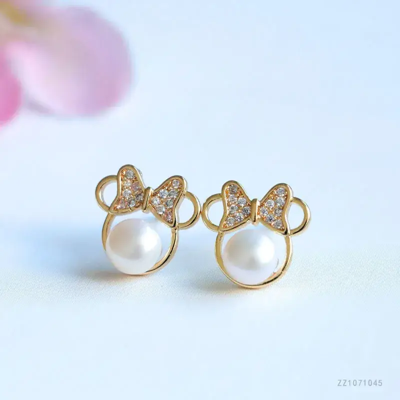 Juanyu Pearl Bowknot Stud Earrings S925 Gold