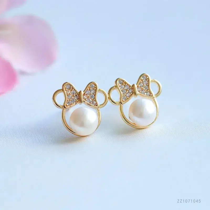 Juanyu Pearl Bowknot Stud Earrings S925 Gold