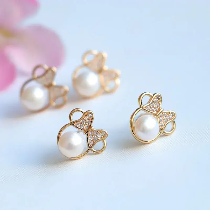 Juanyu Pearl Bowknot Stud Earrings S925 Gold
