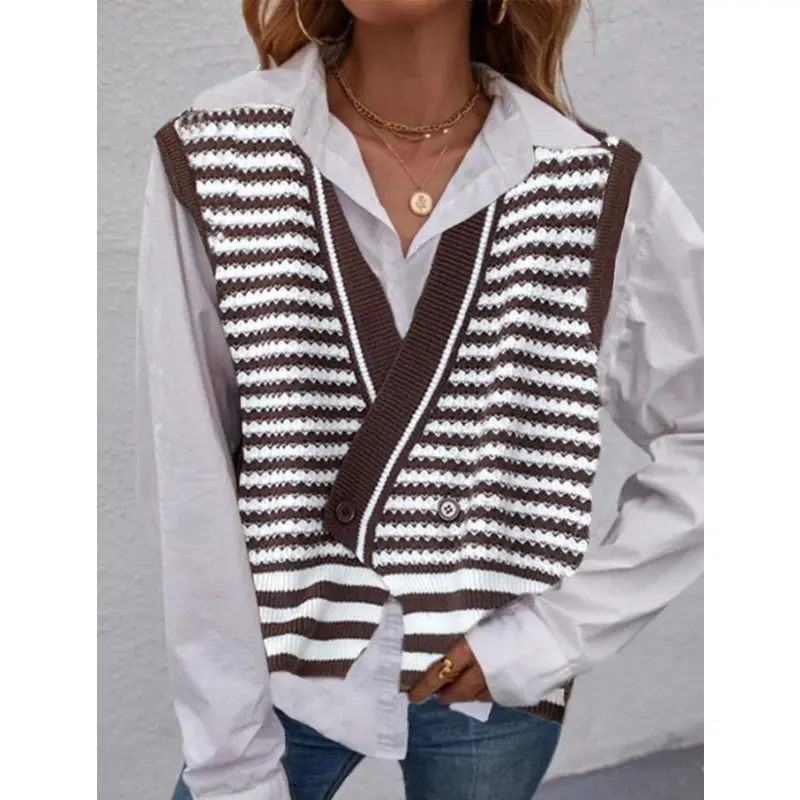 2021 Women's Striped Knit Sweater Jacket Black White - Image 8