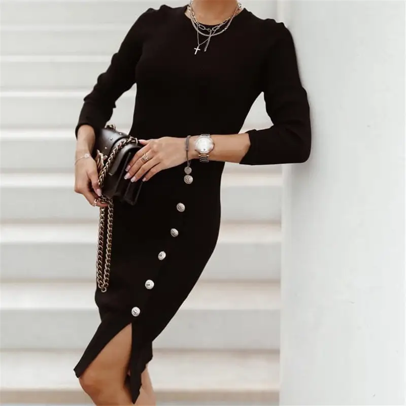 Elegant Knitted Slit Skirt with Button Front - Image 4