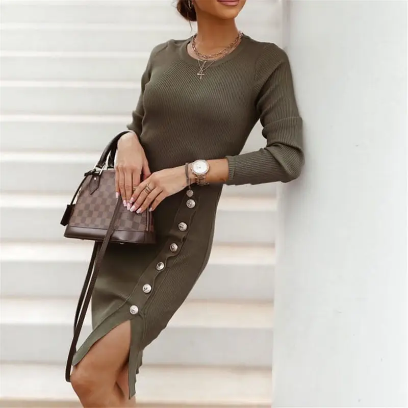 Elegant Knitted Slit Skirt with Button Front - Image 5